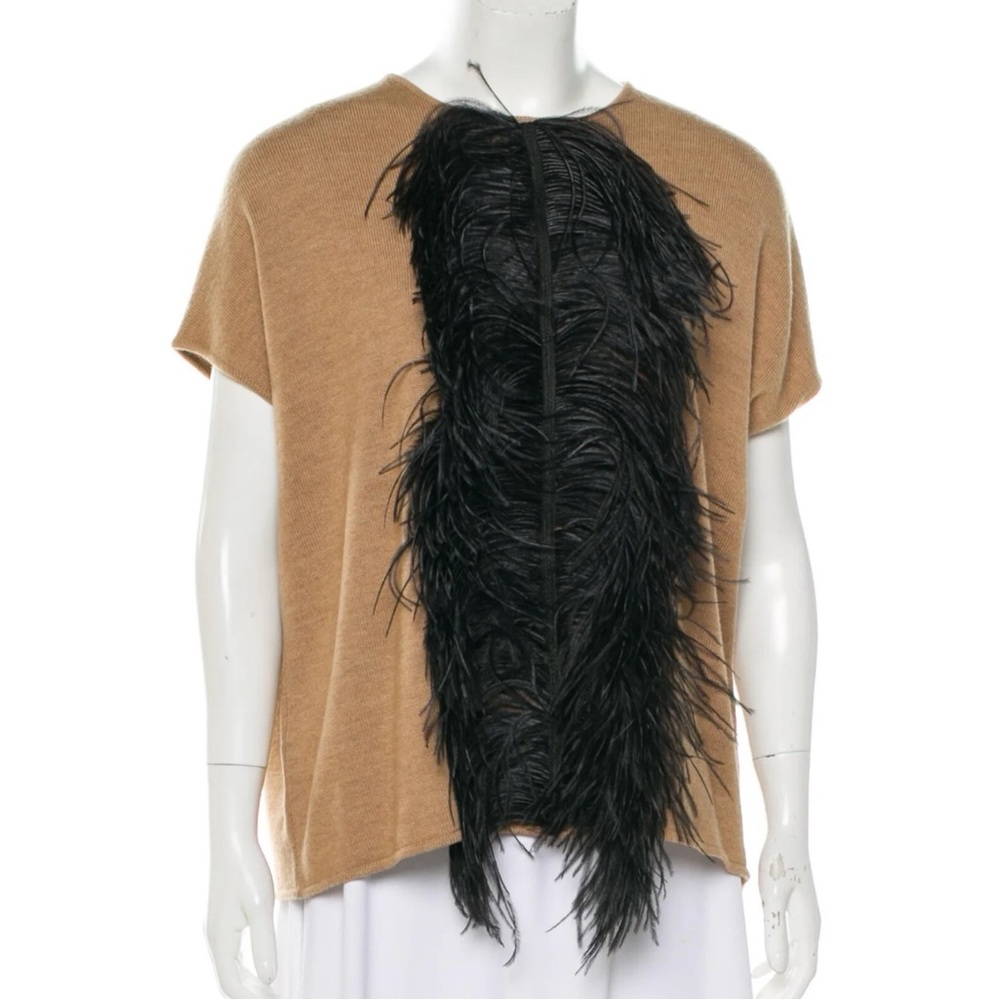 Gianluca Capannolo Wool Dolman Sweater with Ostrich Feather Details - Size XS